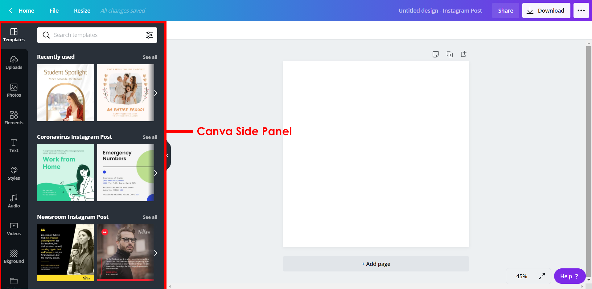 Canva Side Panel